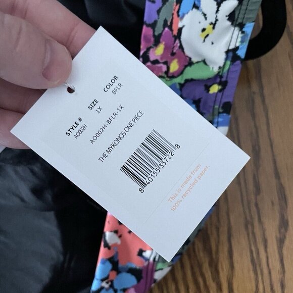 Andie Women 1X Bright Floral Plunge Neckline The Mykonos One Piece Swimsuit NWT - Picture 12 of 14